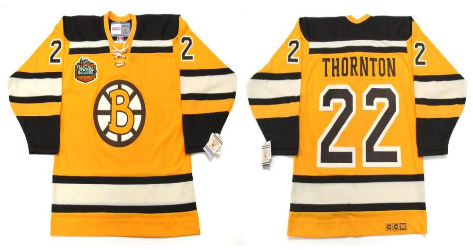 2019 Men Boston Bruins 22 Thornton Yellow CCM NHL jerseys